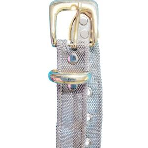Vintage Metallic Mesh Belt 42" Long  New York Paris Rome Goldtone Silvertone 80s